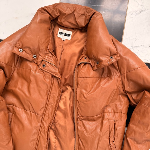 Apparis Tan faux leather Puffer Jacket - Picture 2 of 5
